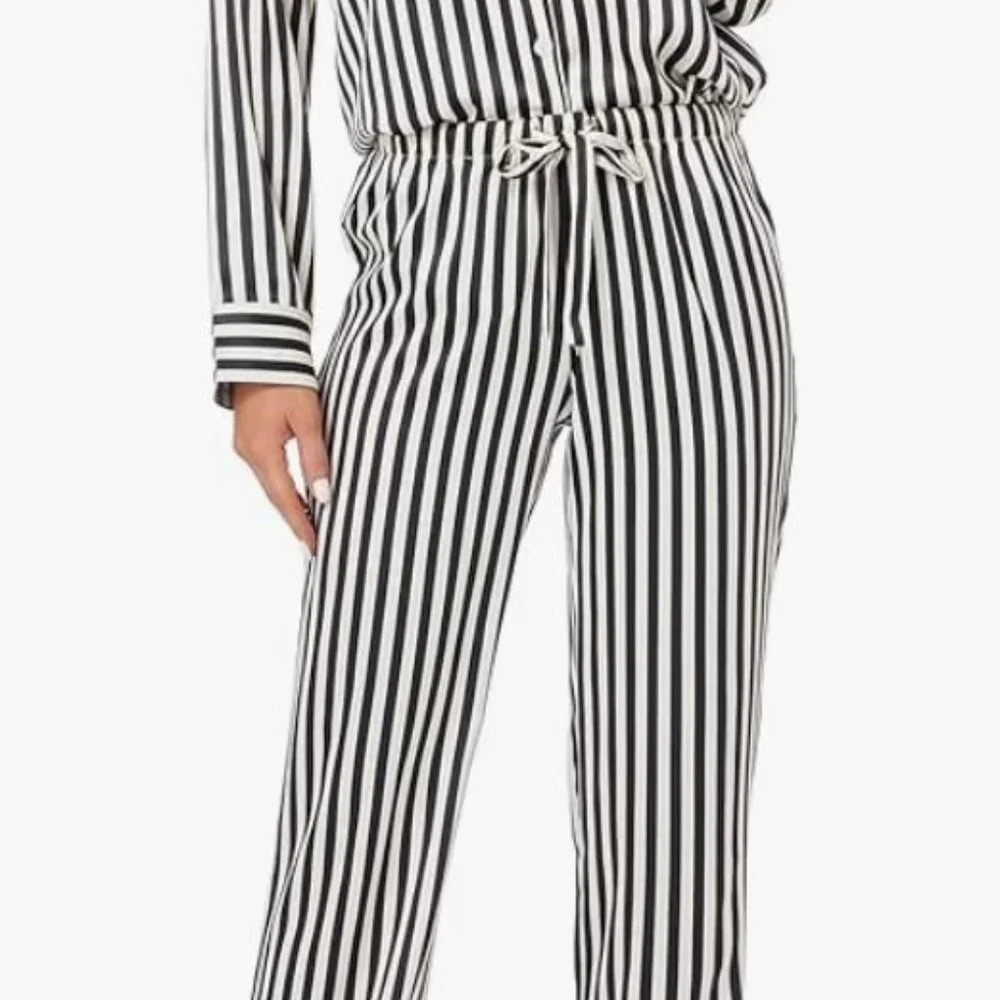 Serenedelicacy Women's Satin Pajama Set Long Sleeve Button Down Striped Silky - Picture 5 of 11